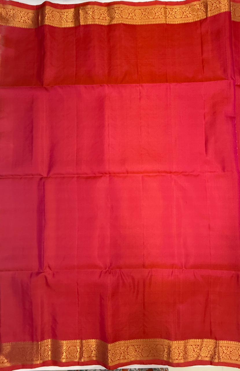 VSF994 - pinkish orange color body , pallu,blouse - Pure silk saree