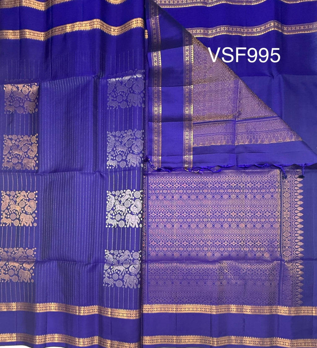 VSF995 - royal blue color body , pallu,blouse - Pure silk saree