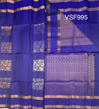VSF995 - royal blue color body , pallu,blouse - Pure silk saree