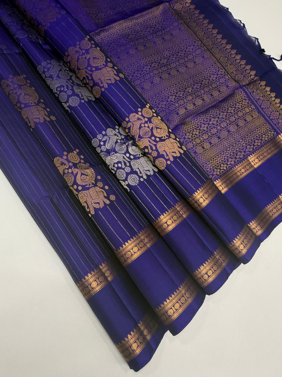 VSF995 - royal blue color body , pallu,blouse - Pure silk saree