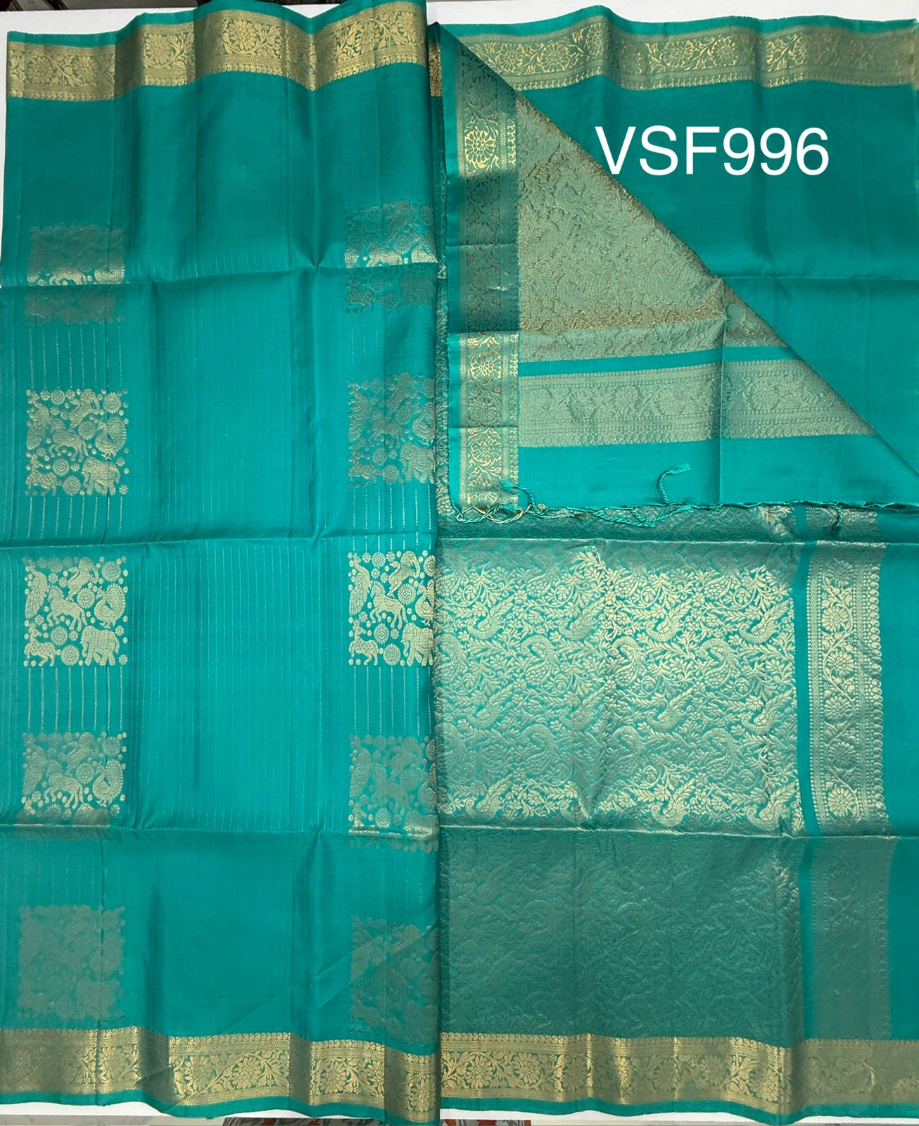 VSF996 - turquoise blue color body ,pallu,blouse - Pure silk saree