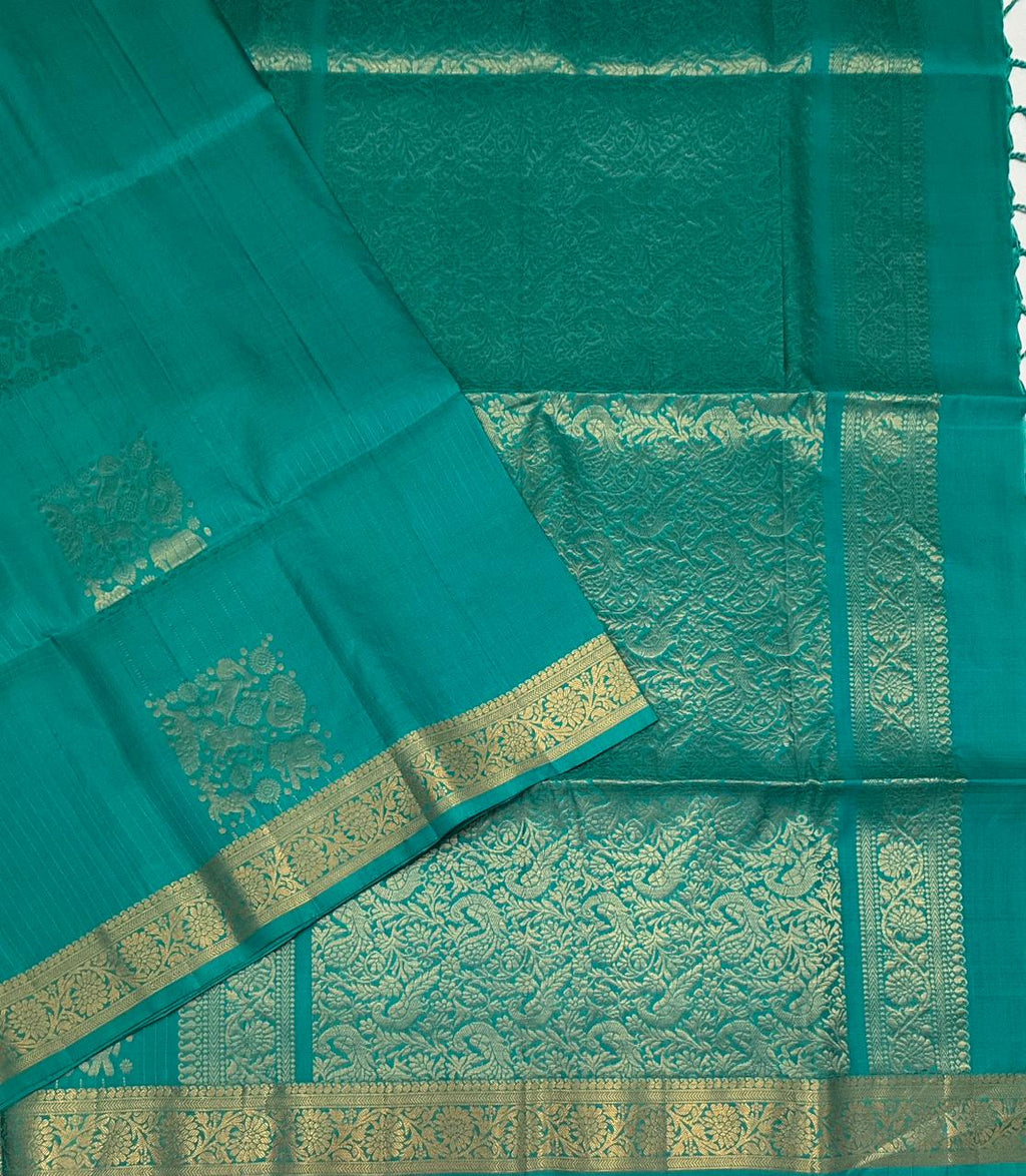 VSF996 - turquoise blue color body ,pallu,blouse - Pure silk saree