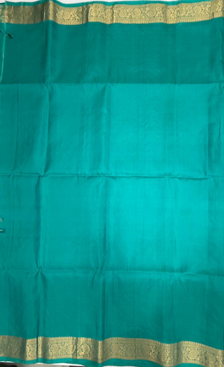 VSF996 - turquoise blue color body ,pallu,blouse - Pure silk saree