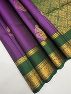 VSF998 - violet color body & bottle green color pallu,blouse - Pure silk saree