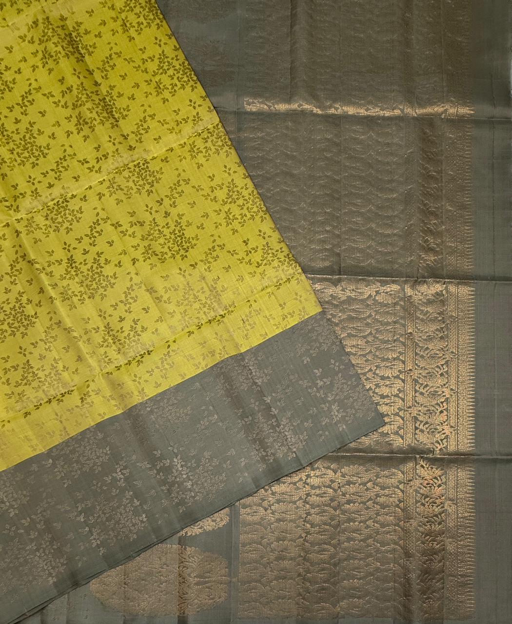 VSF999 - yellowish green color body , pastel green color pallu,blouse - Pure silk saree