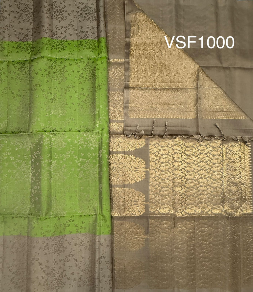 VSF1000 - green color body , pastel green color pallu,blouse - Pure silk saree