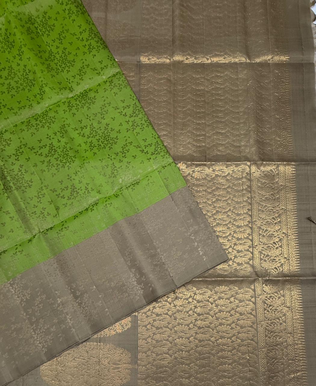 VSF1000 - green color body , pastel green color pallu,blouse - Pure silk saree