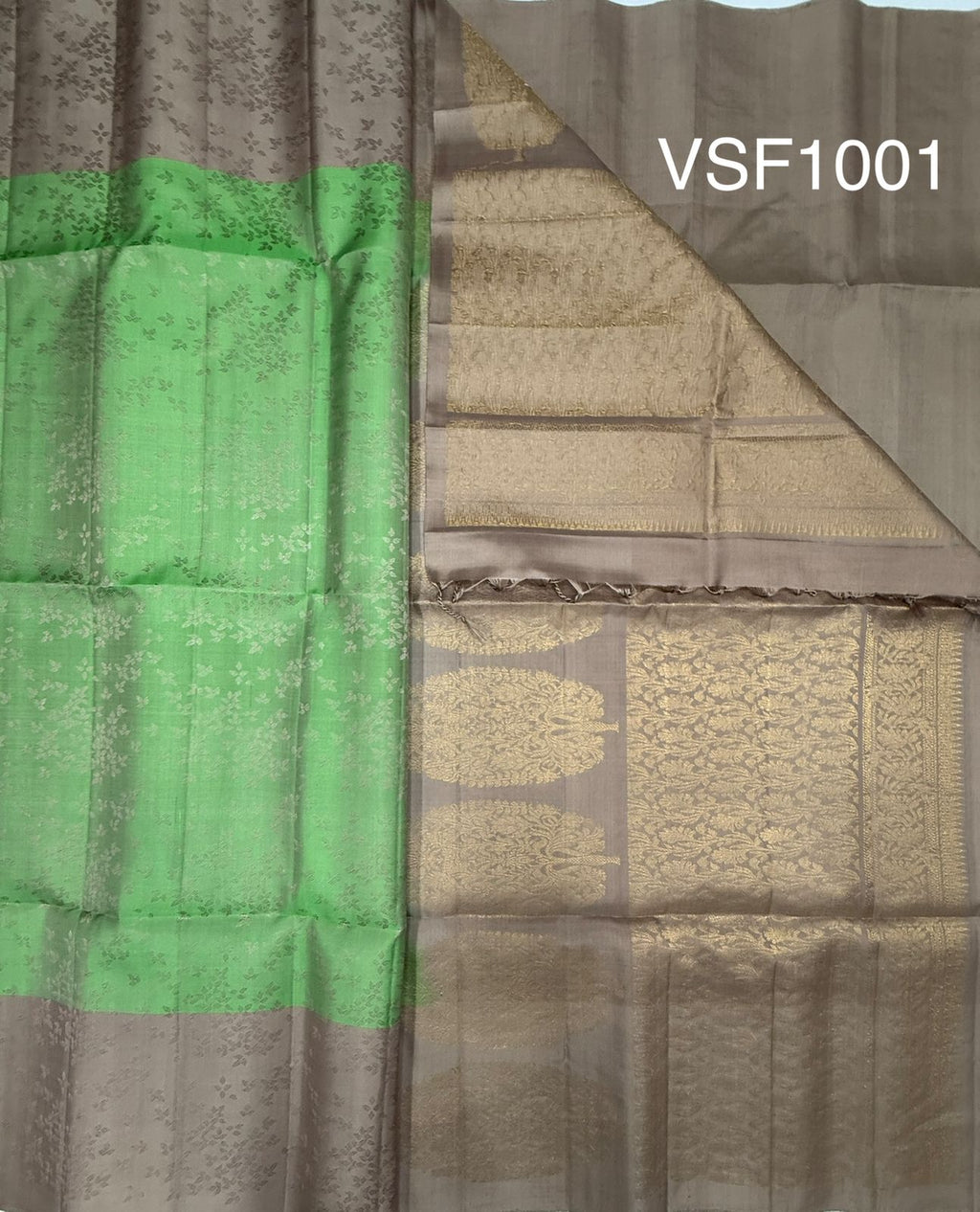 VSF1001 - rexona green color body , chocolate brown color pallu,blouse - Pure silk saree