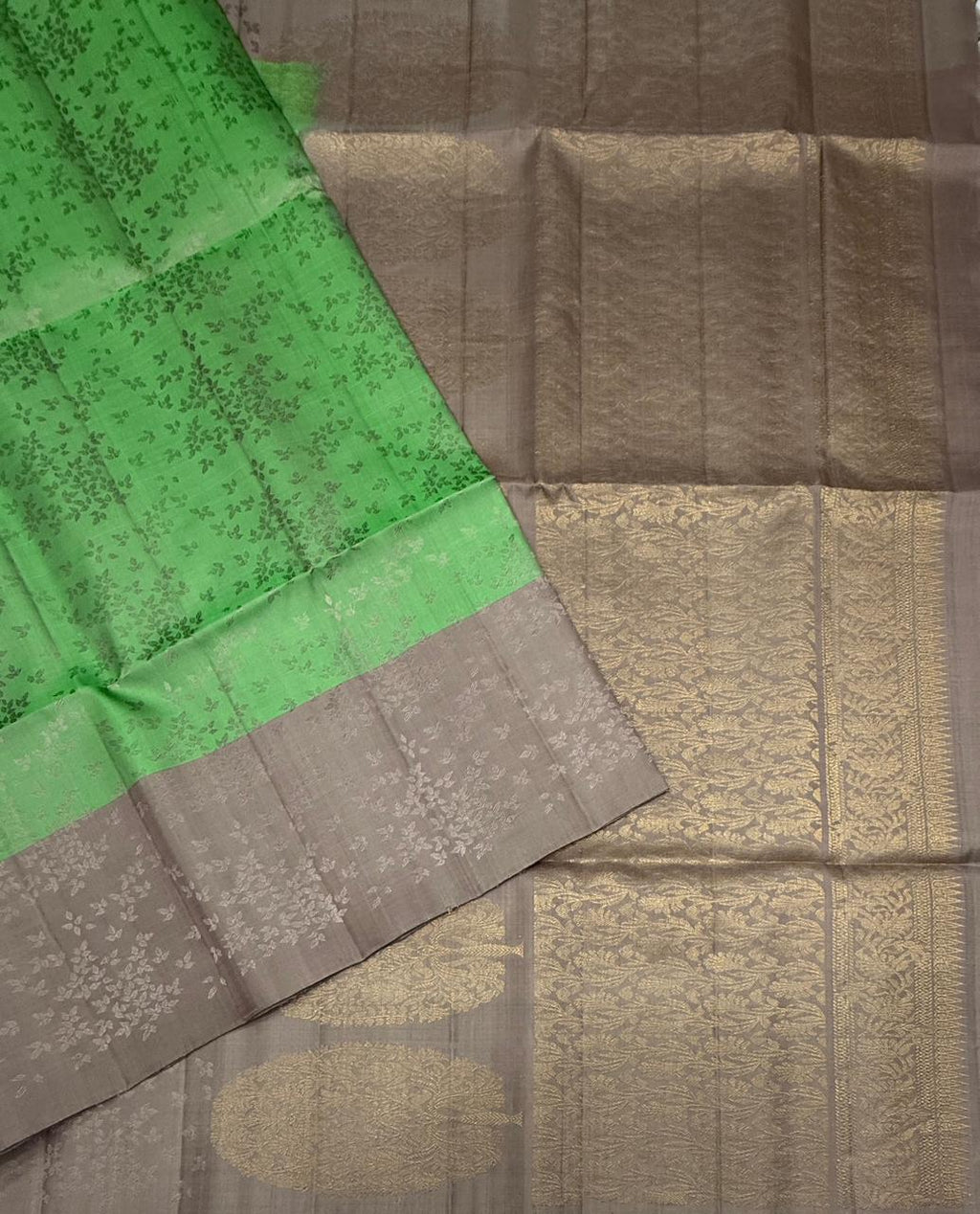 VSF1001 - rexona green color body , chocolate brown color pallu,blouse - Pure silk saree