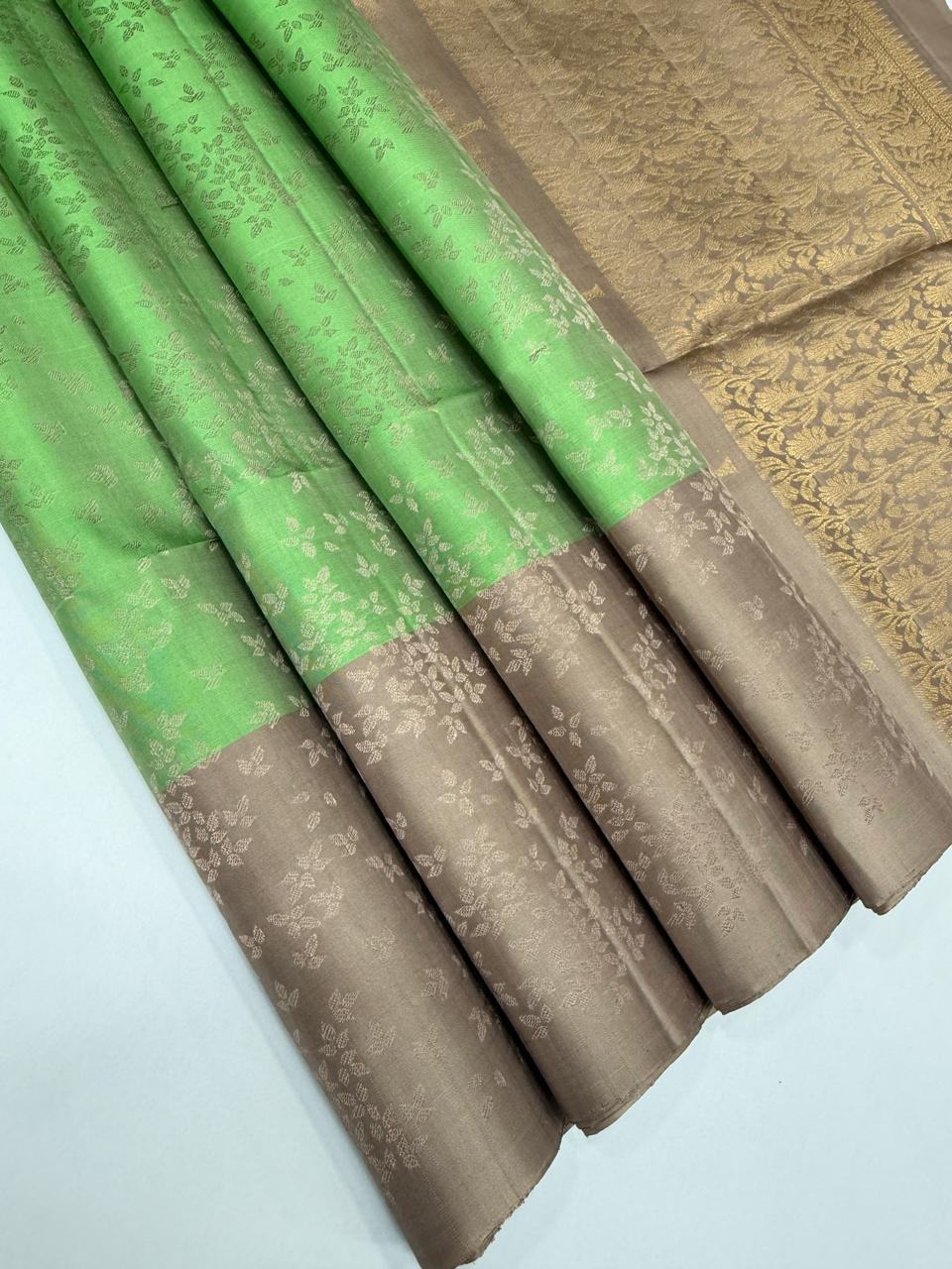 VSF1001 - rexona green color body , chocolate brown color pallu,blouse - Pure silk saree