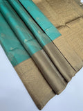 VSF1008 - sea blue color body & beige color pallu,blouse - Pure silk saree