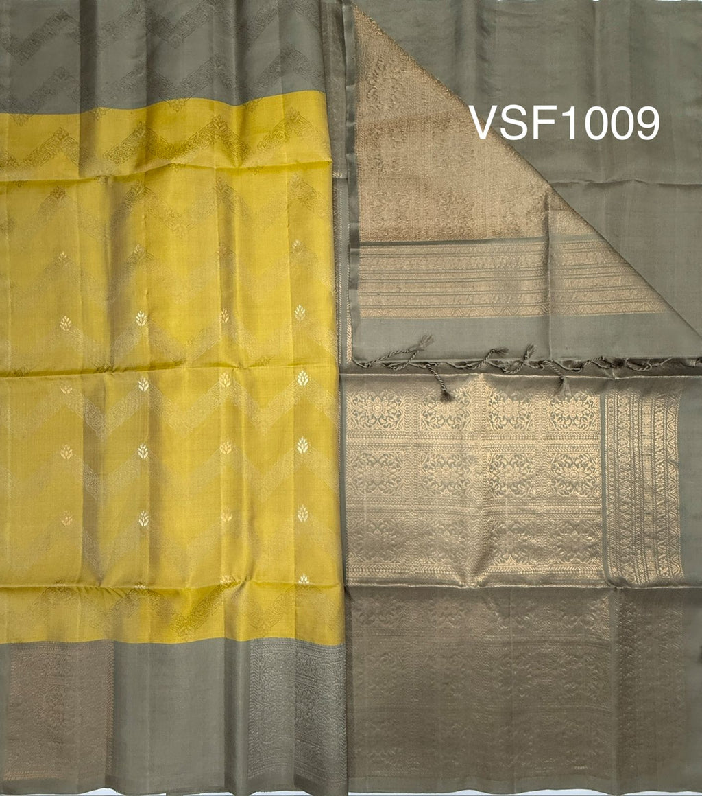 VSF1009 - pastel yellow color body & beige color pallu,blouse - Pure silk saree