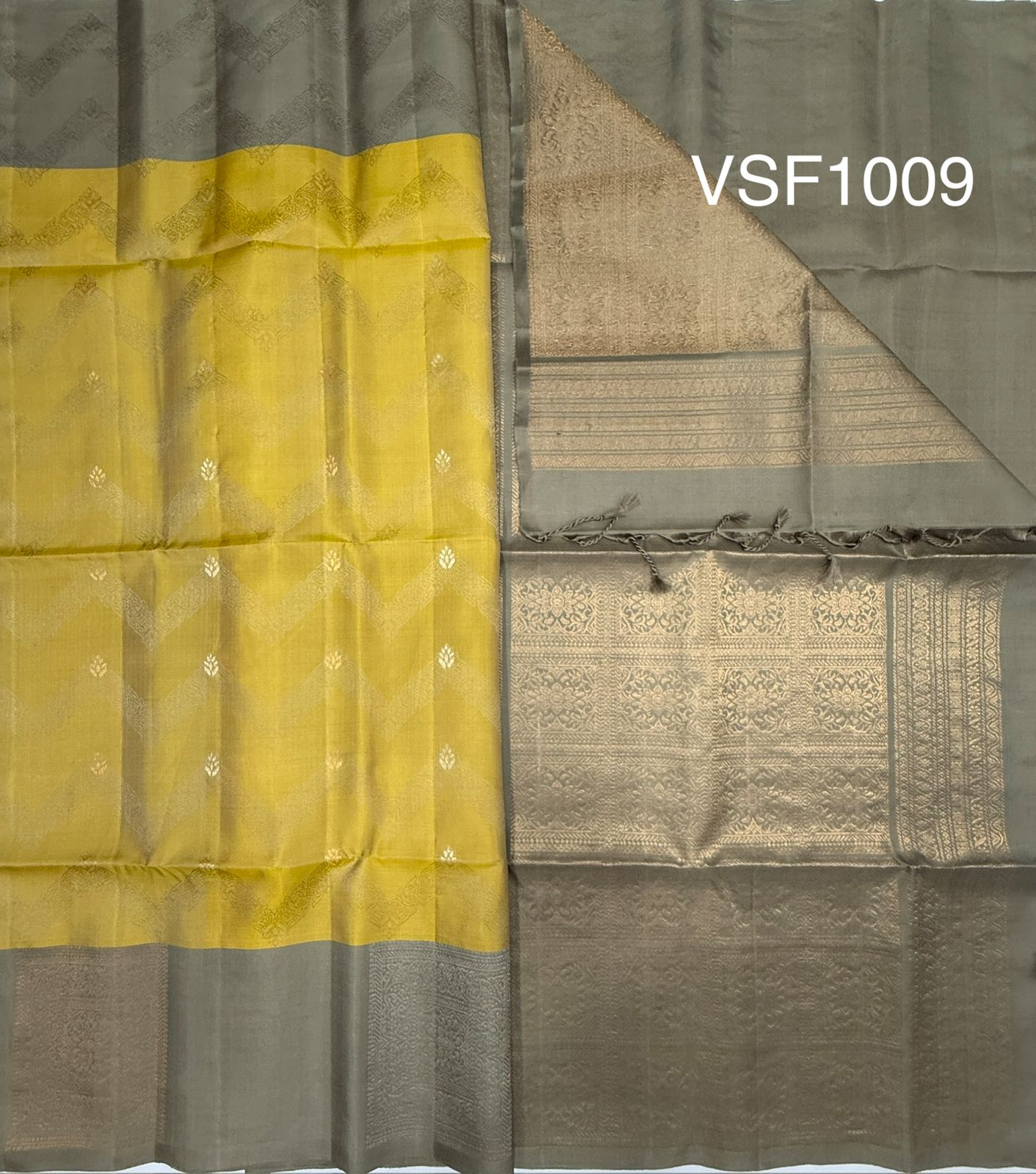 VSF1009 - pastel yellow color body & beige color pallu,blouse - Pure silk saree