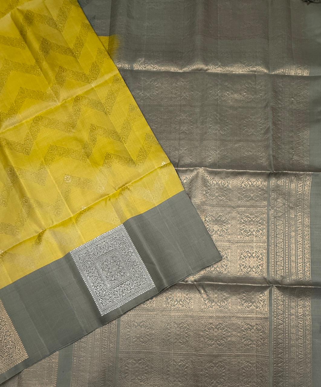 VSF1009 - pastel yellow color body & beige color pallu,blouse - Pure silk saree