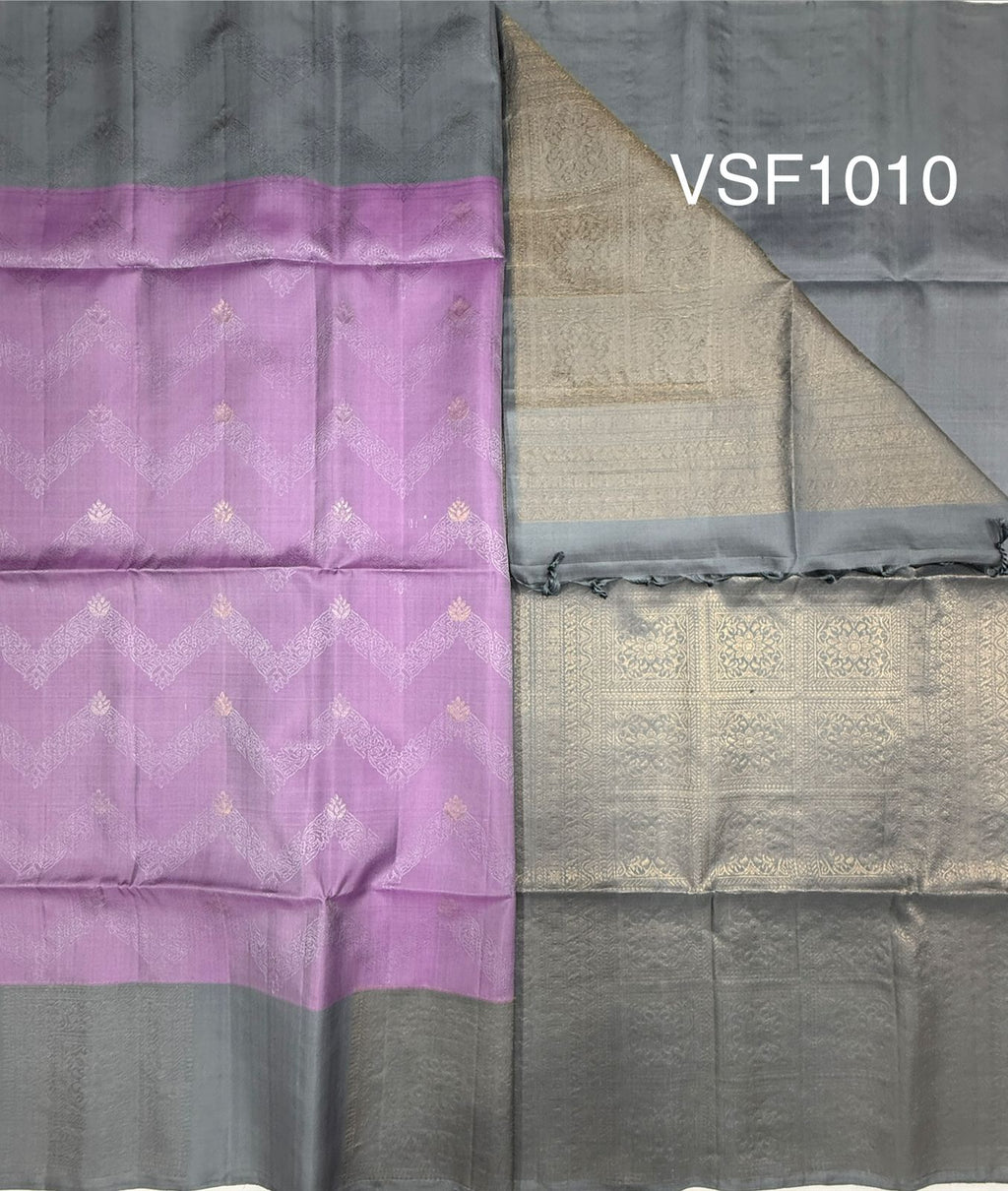 VSF1010 - lavender color body & bluish grey color pallu,blouse - Pure silk saree