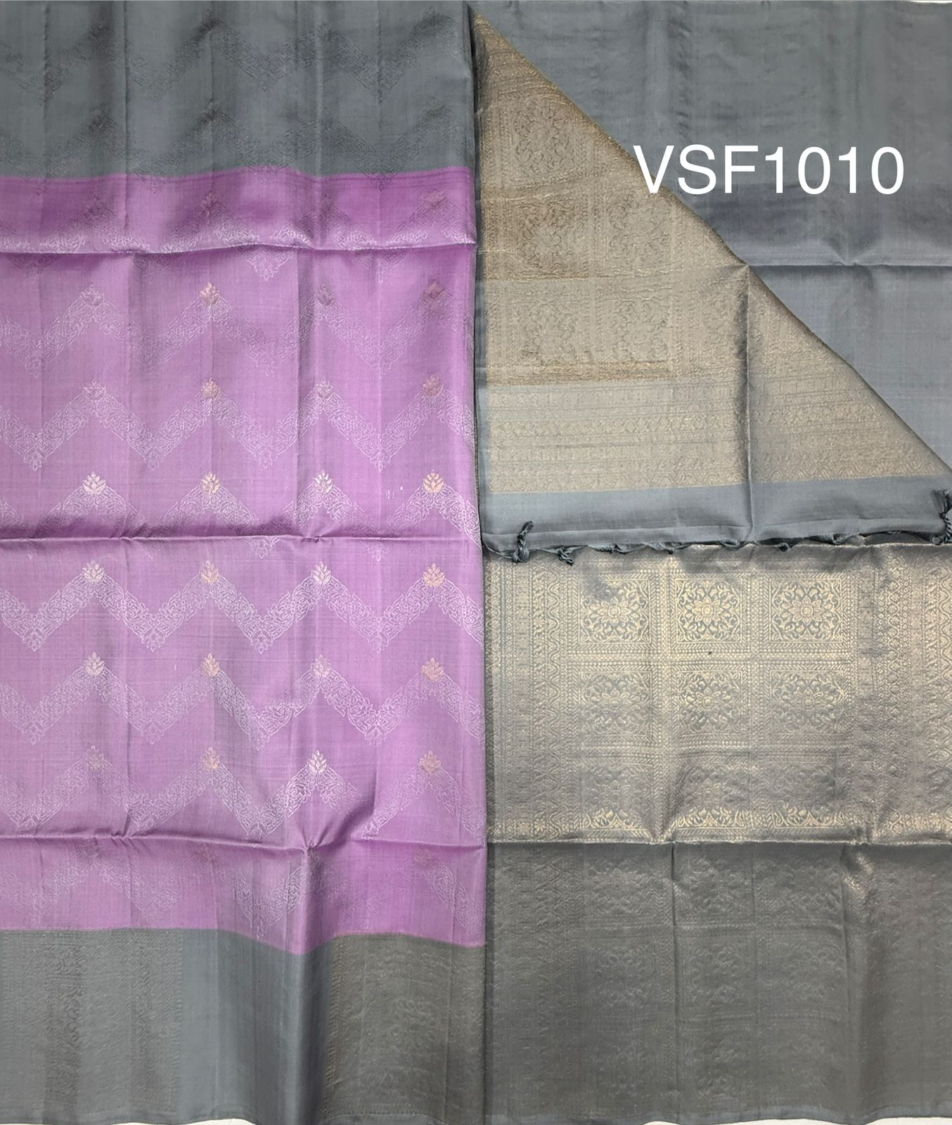 VSF1010 - lavender color body & bluish grey color pallu,blouse - Pure silk saree