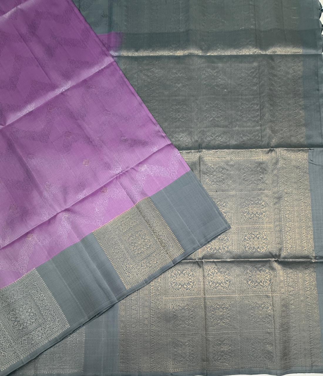 VSF1010 - lavender color body & bluish grey color pallu,blouse - Pure silk saree
