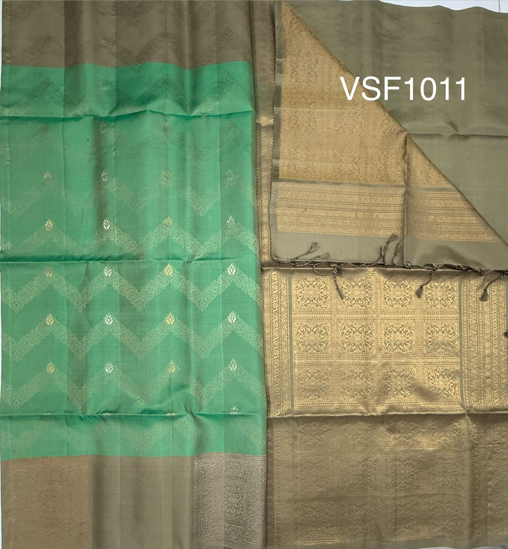 VSF1011 - pastel green color body & beige color pallu,blouse - Pure silk saree