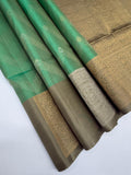 VSF1011 - pastel green color body & beige color pallu,blouse - Pure silk saree