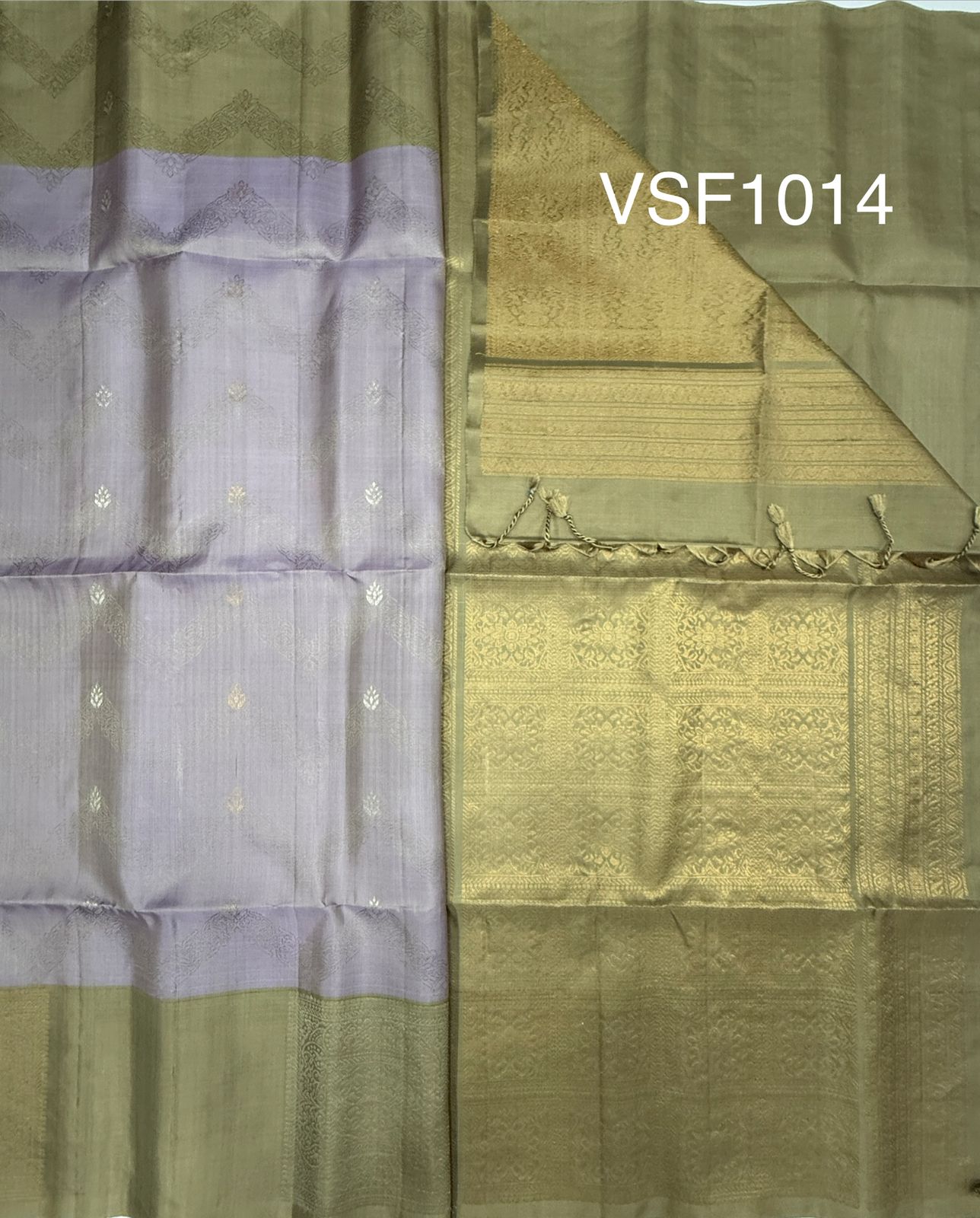 VSF1014 - lavender color body & beige color pallu,blouse - Pure silk saree