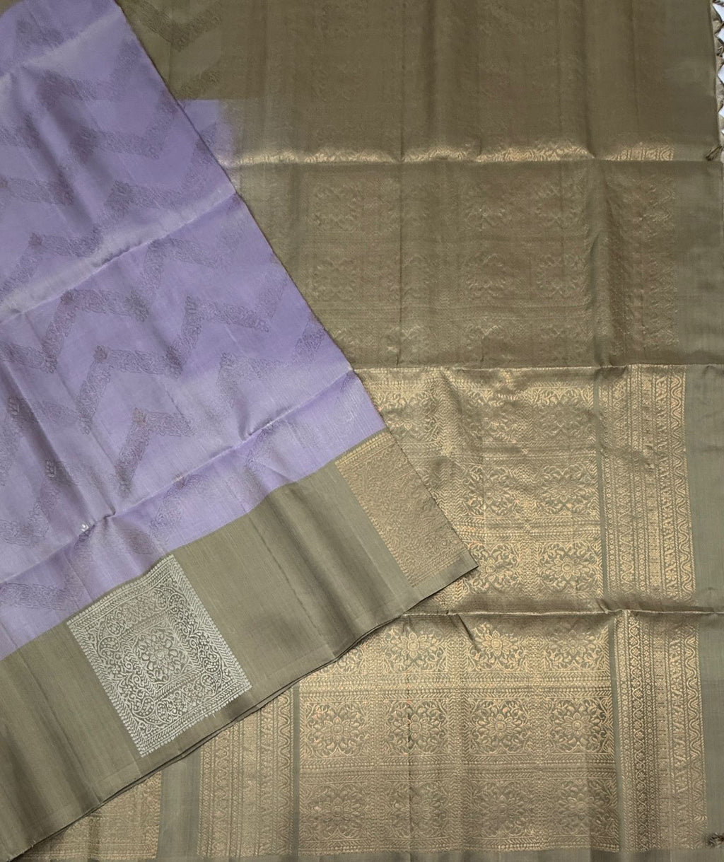 VSF1014 - lavender color body & beige color pallu,blouse - Pure silk saree