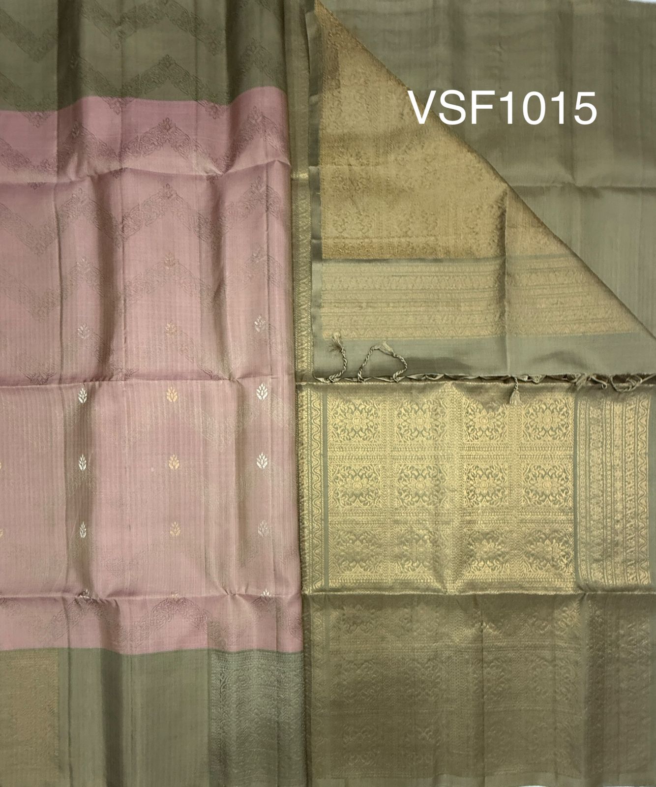 VSF1015 - light peach color body & beige color pallu,blouse - Pure silk saree
