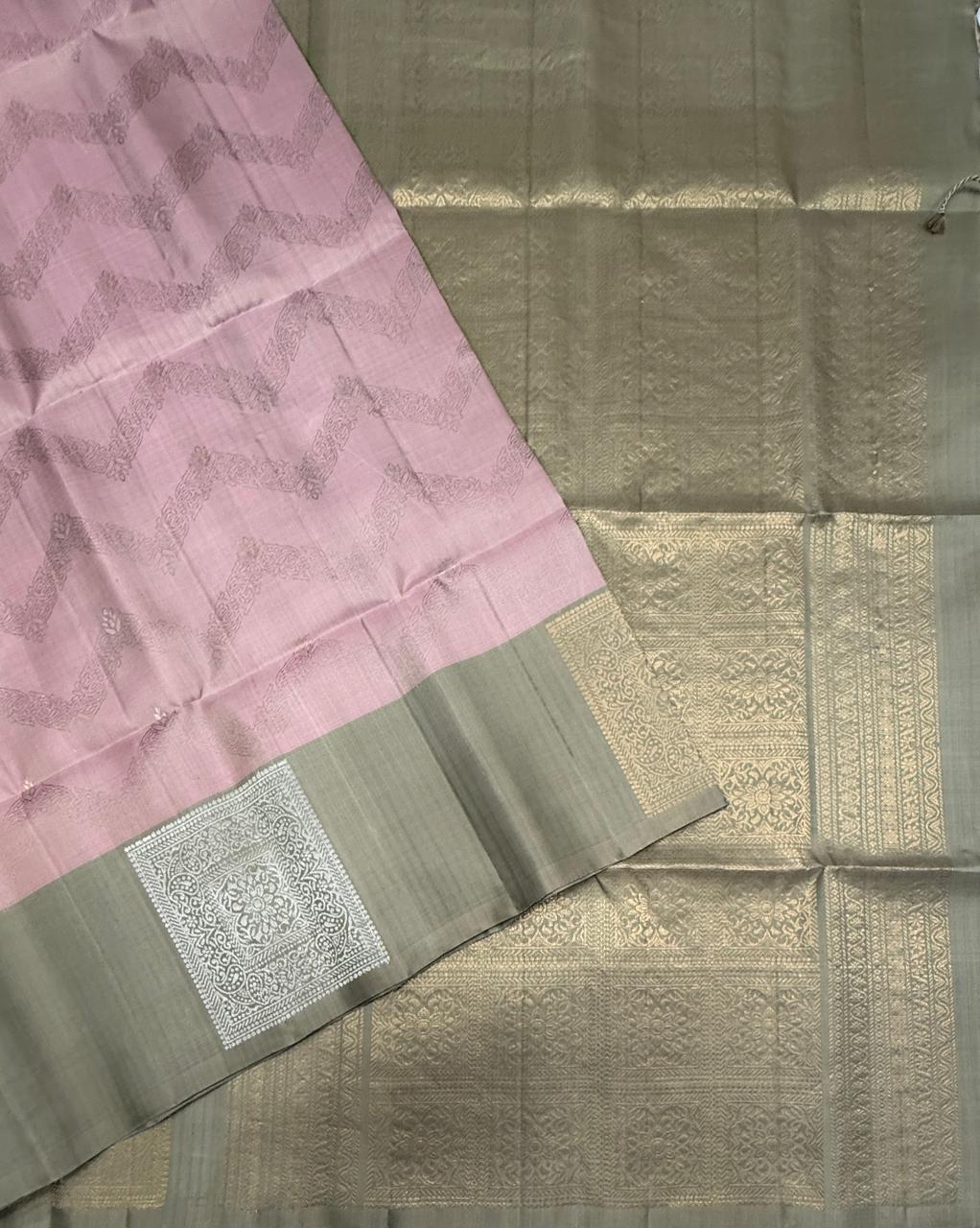 VSF1015 - light peach color body & beige color pallu,blouse - Pure silk saree