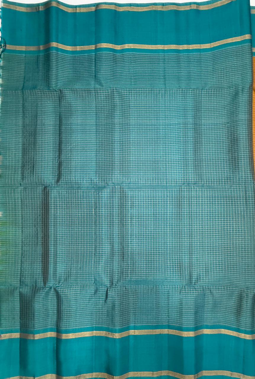 VSF1016 - honey brown color body & peacock blue color pallu,blouse - Pure silk saree