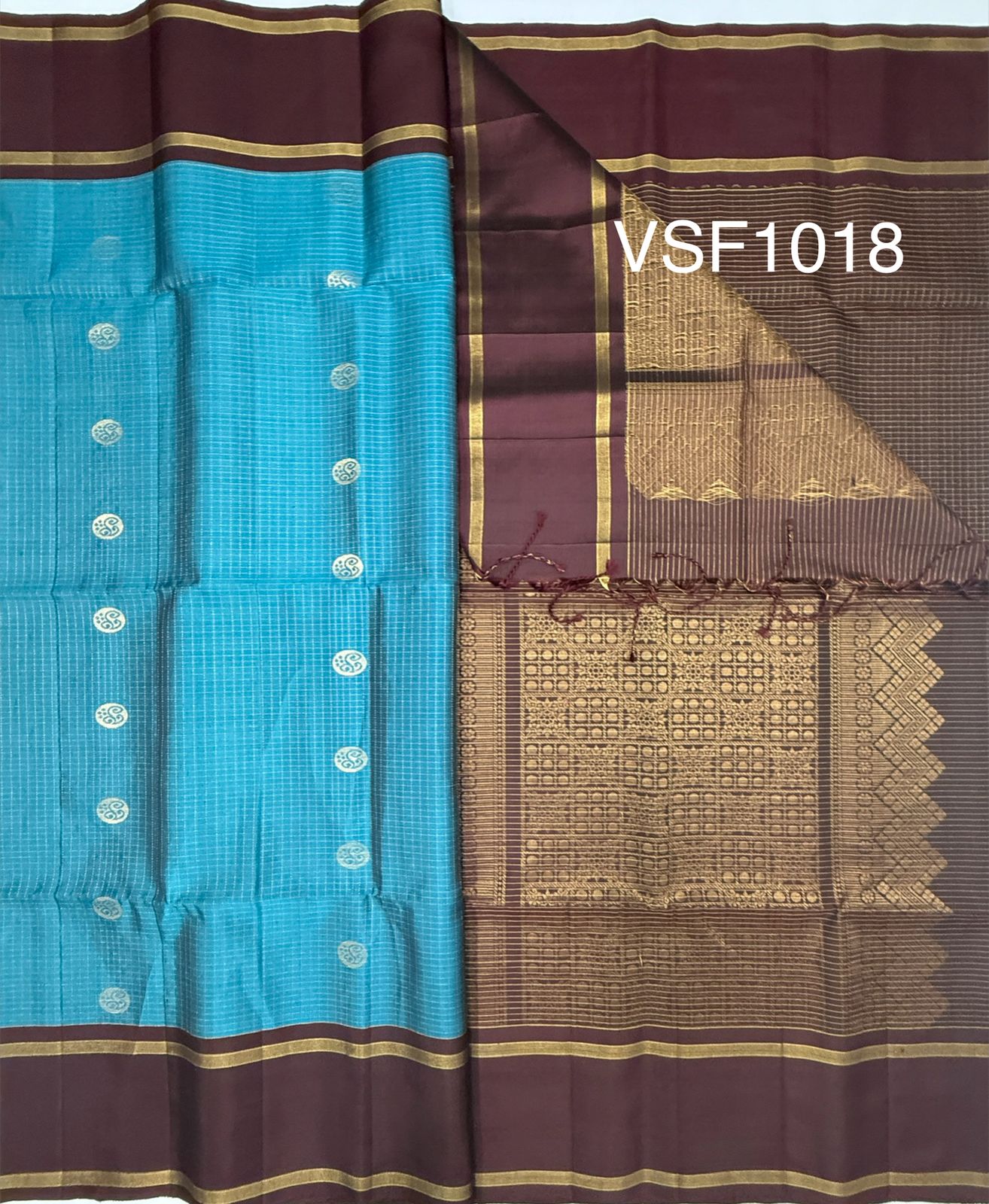 VSF1018 - peacock blue color body & dark purple color pallu,blouse - Pure silk saree