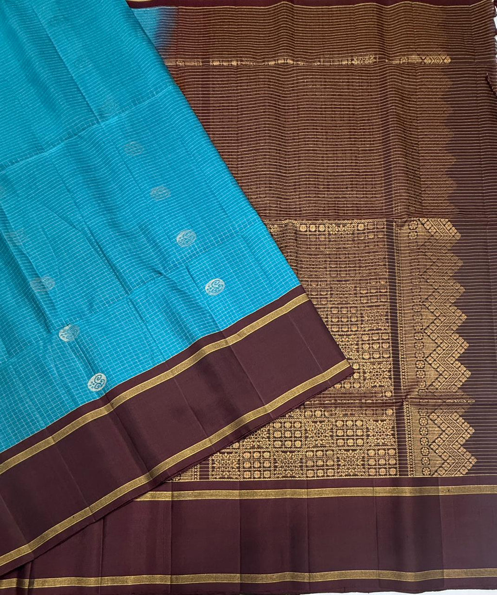 VSF1018 - peacock blue color body & dark purple color pallu,blouse - Pure silk saree