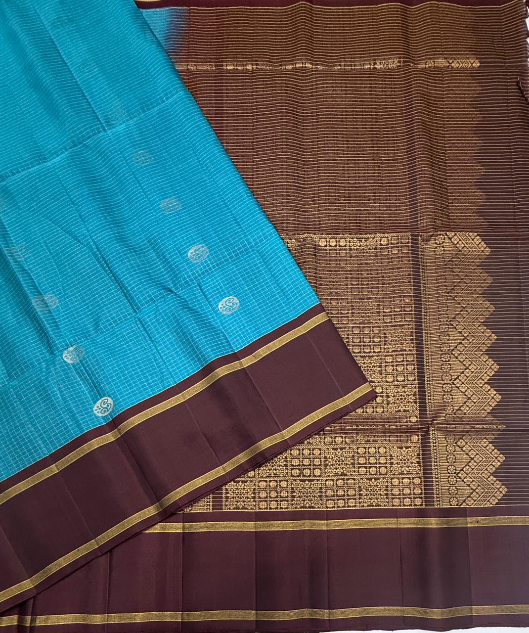 VSF1018 - peacock blue color body & dark purple color pallu,blouse - Pure silk saree