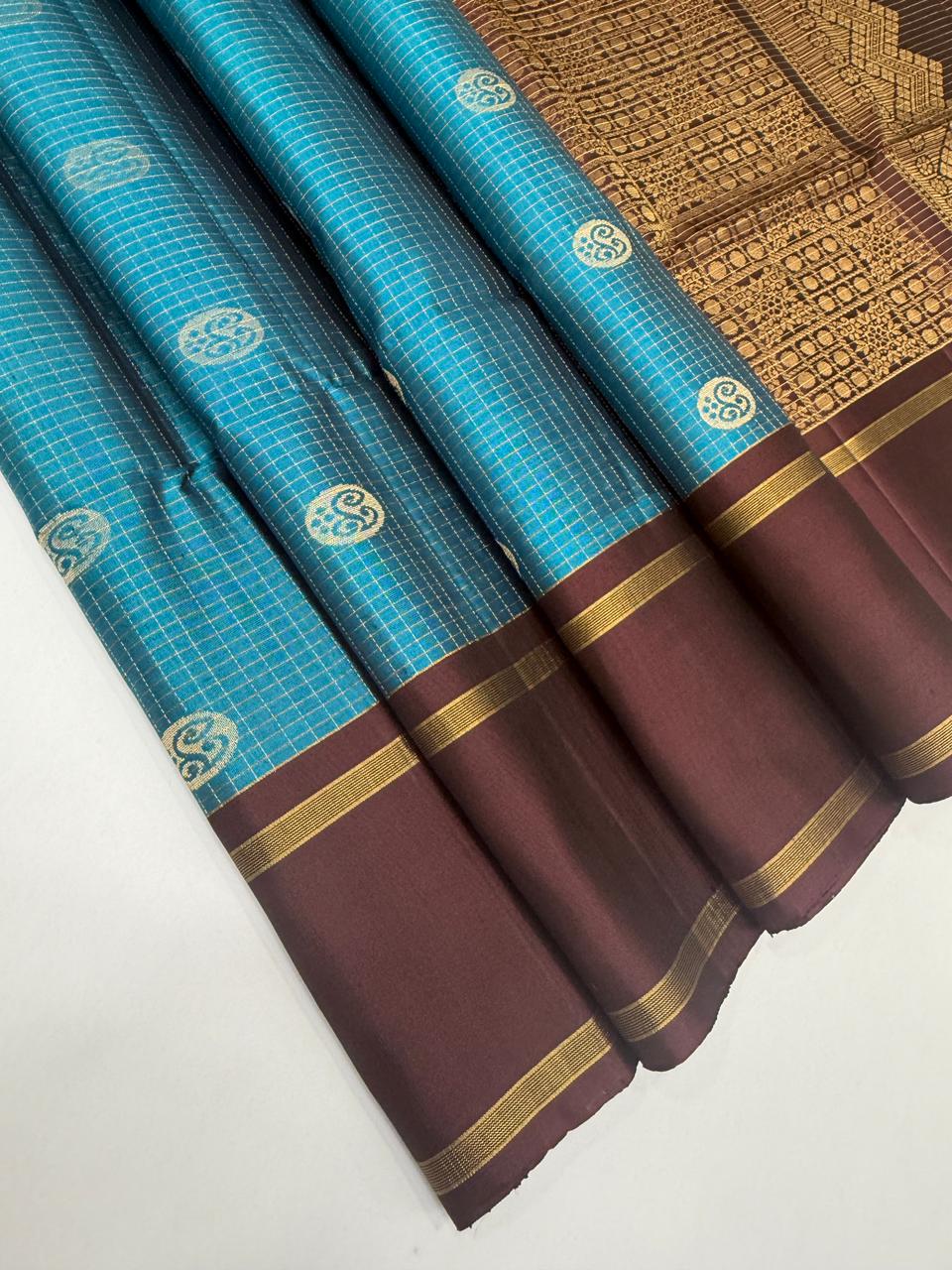 VSF1018 - peacock blue color body & dark purple color pallu,blouse - Pure silk saree