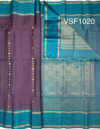VSF1020 - violet color body & peacock blue color pallu,blouse - Pure silk saree