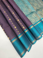VSF1020 - violet color body & peacock blue color pallu,blouse - Pure silk saree
