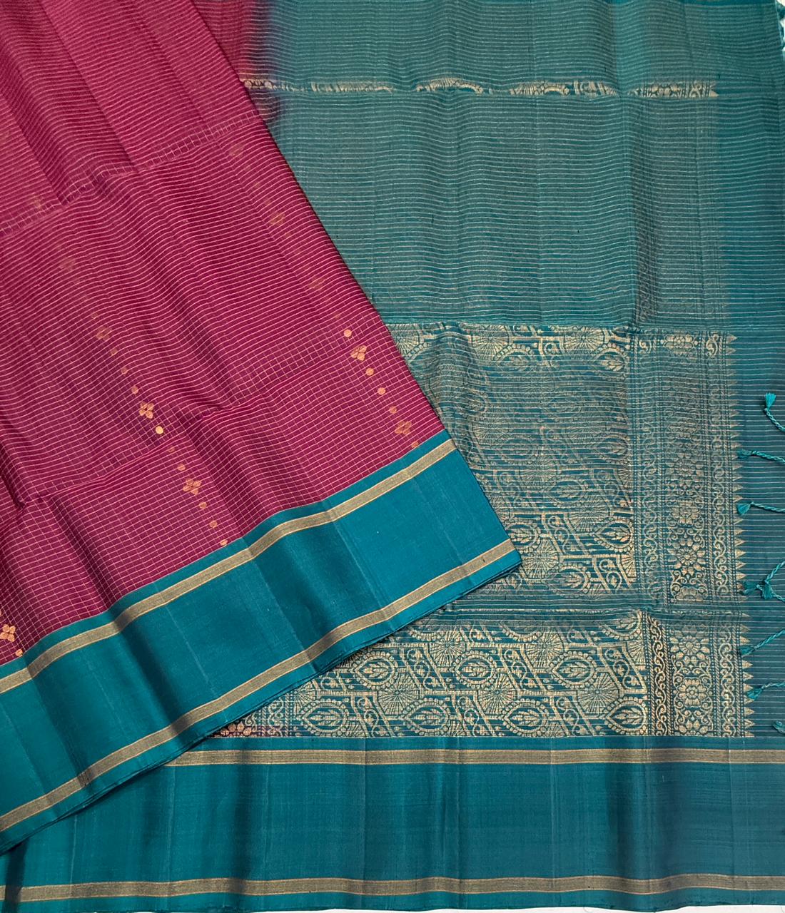 VSF1021 - purple color body & peacock blue color pallu,blouse - Pure silk saree