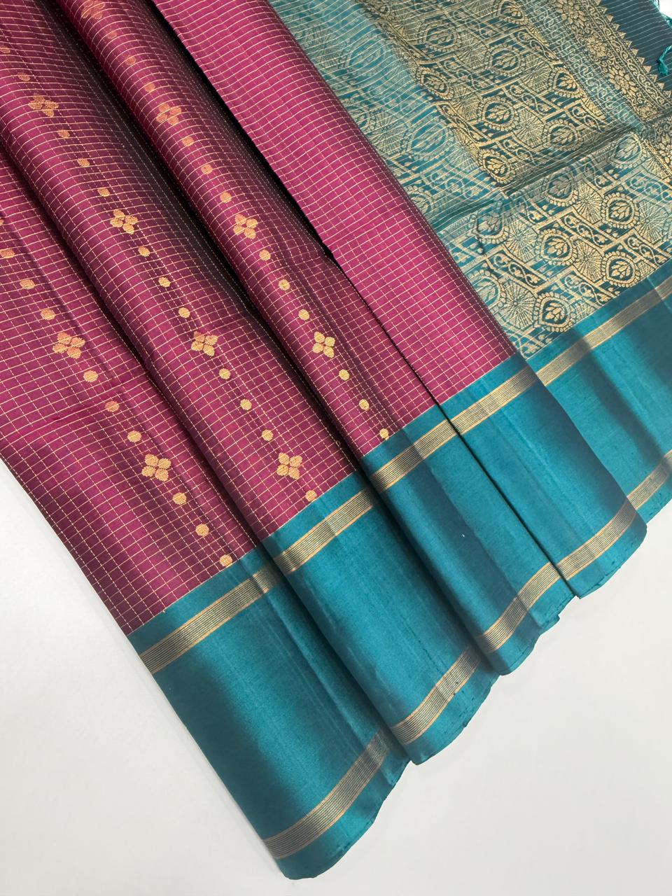 VSF1021 - purple color body & peacock blue color pallu,blouse - Pure silk saree
