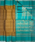 VSF1023 -Honey brown color body & green color pallu,blouse - Pure silk saree