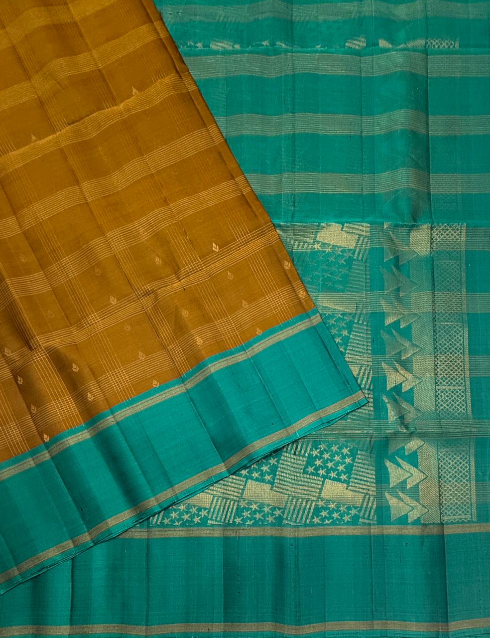 VSF1023 -Honey brown color body & green color pallu,blouse - Pure silk saree