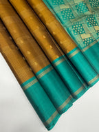 VSF1023 -Honey brown color body & green color pallu,blouse - Pure silk saree