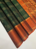 VSF1024 - bottle green color body & rust orange color pallu,blouse - Pure silk saree