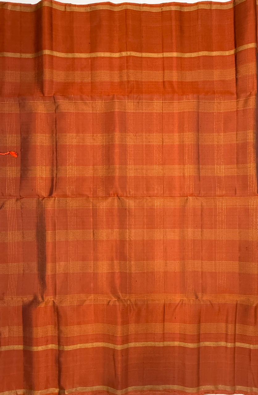 VSF1024 - bottle green color body & rust orange color pallu,blouse - Pure silk saree