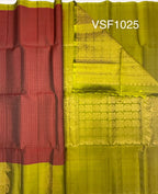 VSF1025 - maroon color body & olive green color pallu,blouse - Pure silk saree
