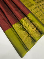 VSF1025 - maroon color body & olive green color pallu,blouse - Pure silk saree