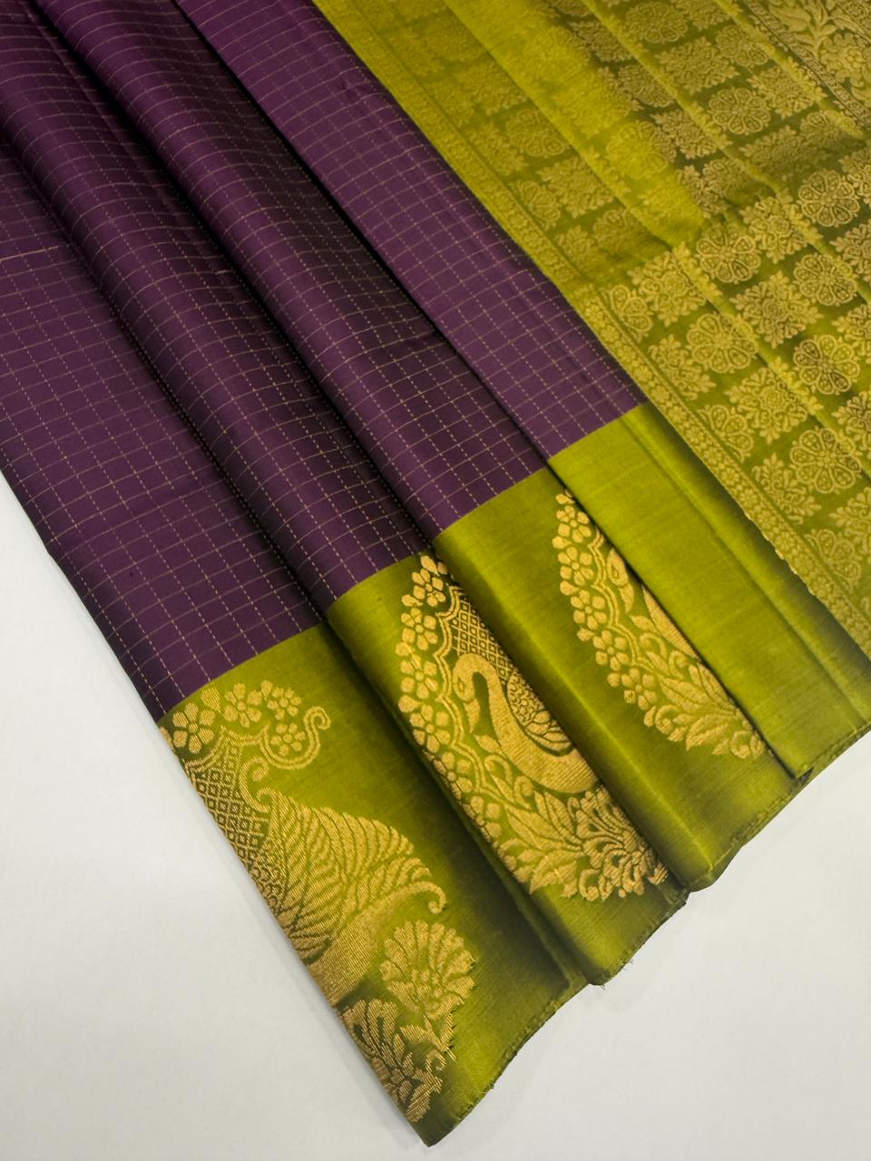 VSF1026 - dark violet color body & olive green color pallu,blouse - Pure silk saree