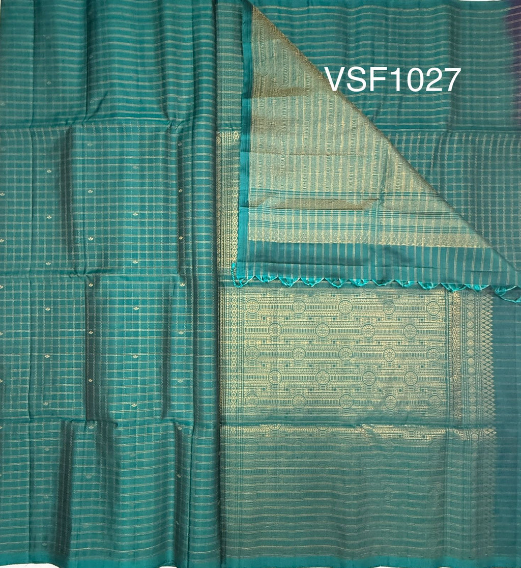 VSF1027 - peacock blue color body , pallu,blouse - Pure silk saree