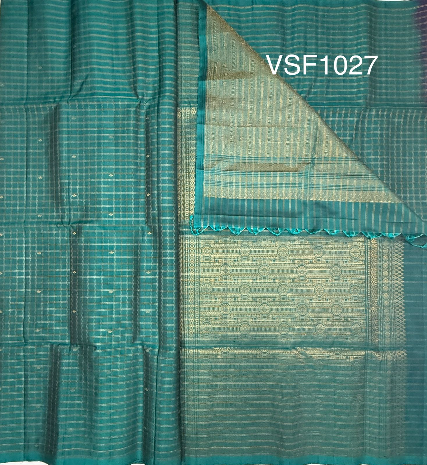 VSF1027 - peacock blue color body , pallu,blouse - Pure silk saree