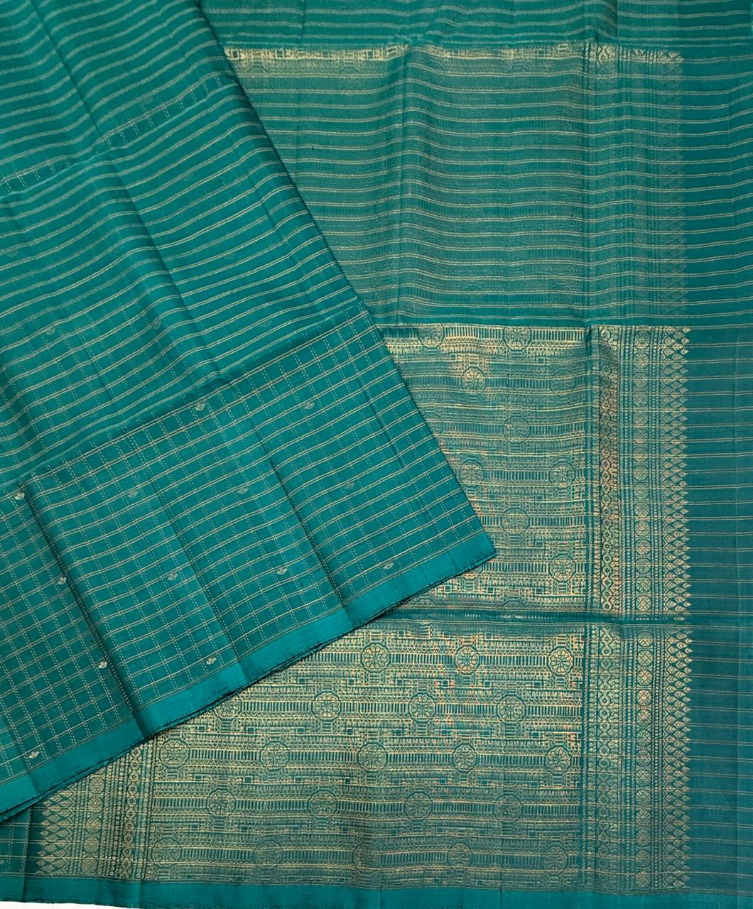 VSF1027 - peacock blue color body , pallu,blouse - Pure silk saree