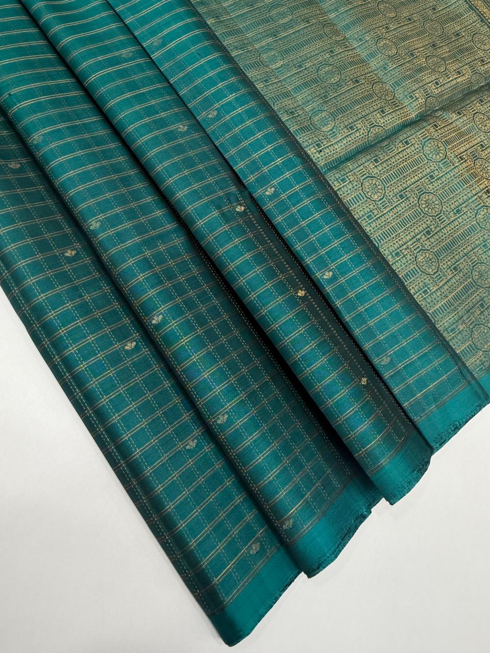 VSF1027 - peacock blue color body , pallu,blouse - Pure silk saree