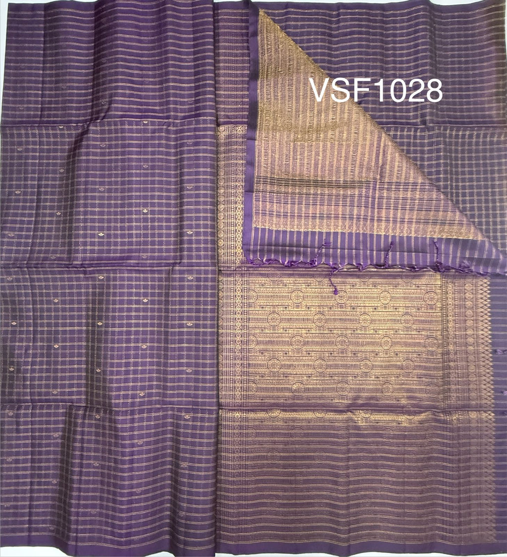 VSF1028 - dark violet color body, pallu,blouse - Pure silk saree