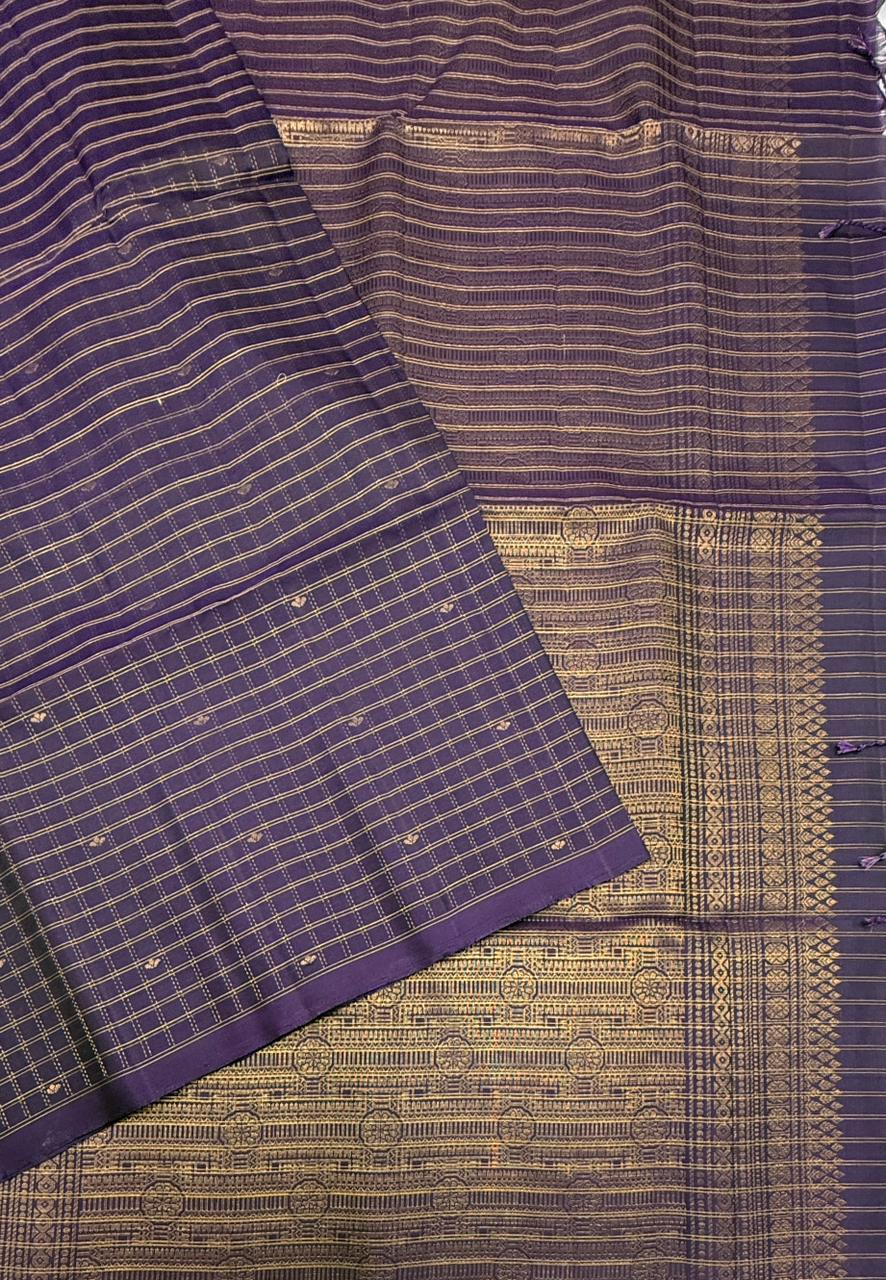 VSF1028 - dark violet color body, pallu,blouse - Pure silk saree
